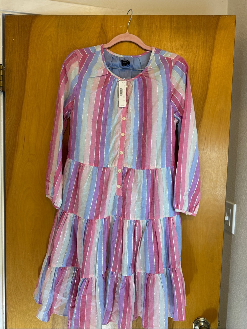 J. Crew Girls Striped Tiered Dress in Pink, Purple & Blue